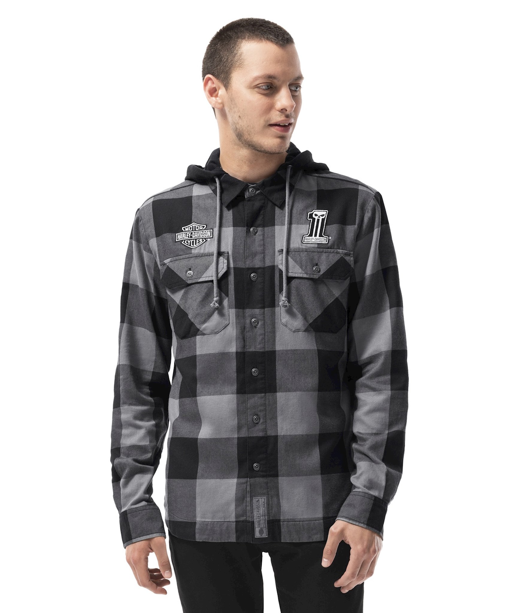 Harley davidson hooded on sale flannel shirt jacket